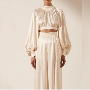 Shona Joy La Lune High Neck Tie Up Crop Top Satin